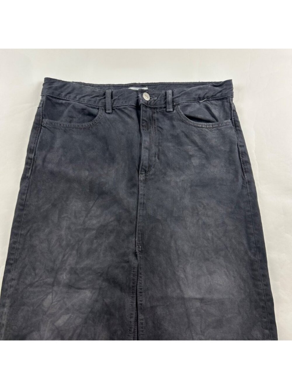 Zara Washed Black Tie Dye Denim Midi Skirt M - Picture 3 of 6